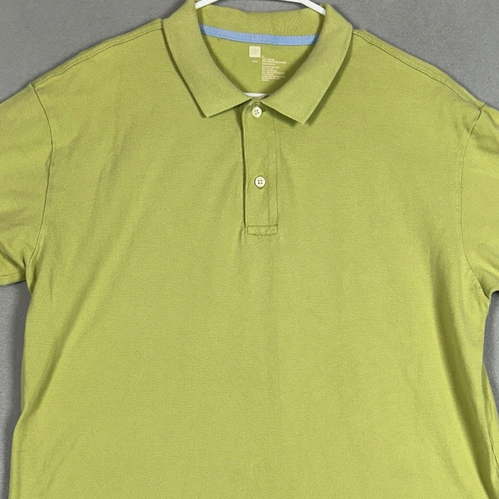 GAP Polo Shirt Mens Large Pique Lime Green Classic Casual Rugby Short Sleeve